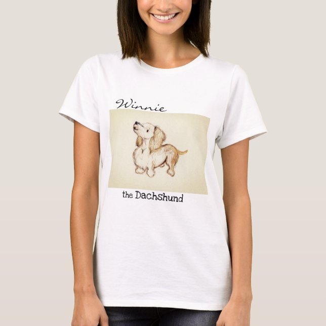 Art by Heather Winnie the dachshund crew neck T-Shirt (Front)