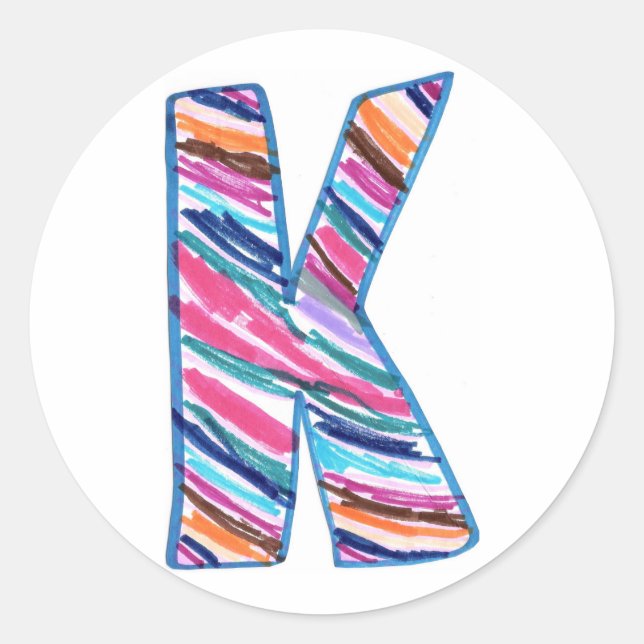 Art by Kaleb Colorful Letter K Circle Sticker (Front)