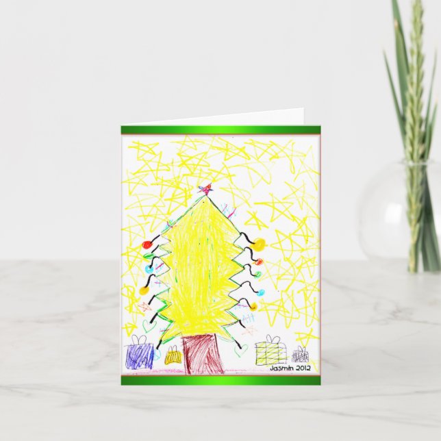 Art by Kids Christmas Tree Note Cards Customizable (Front)