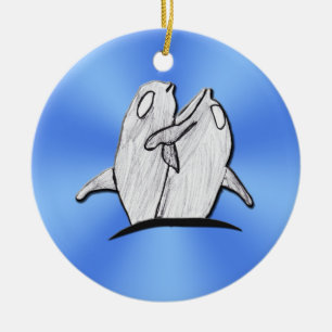 Art by Kids - Dolphins Hugging - Blue Ornaments