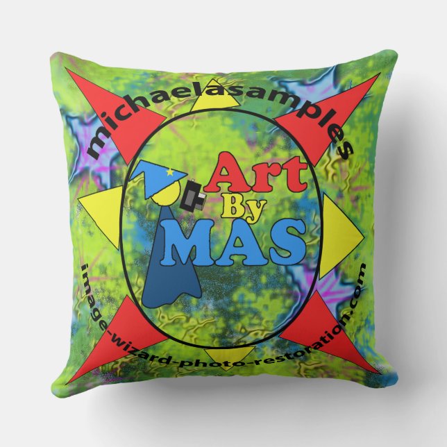 Art By MAS logo blanket Throw Pillow (Back)