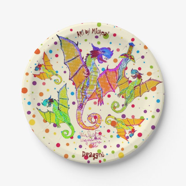 Art by Micheal Dragons Paper Plate (Front)