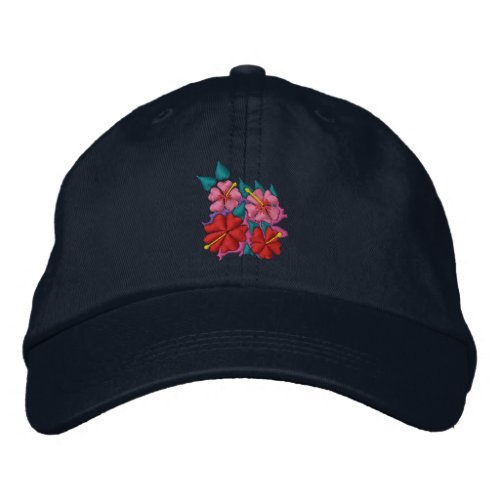 Art Cap Christmas Hibiscus Flowers Navy Embroidered Baseball Cap