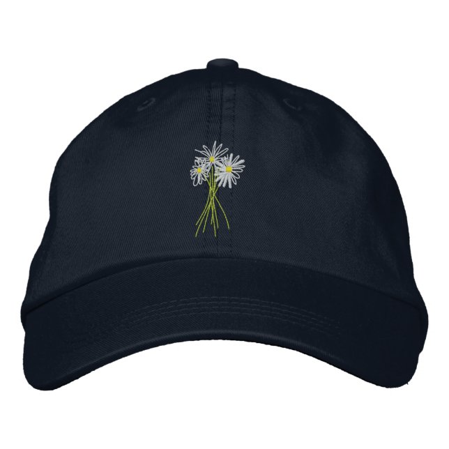 Art Cap: Flower Bunch. Cornish White Moon Daisies Embroidered Baseball Hat (Front)