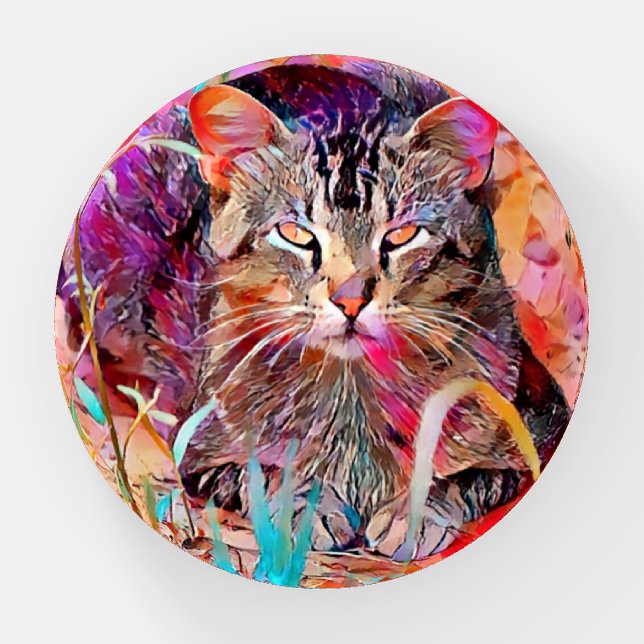 Art Cat in Pinks Glass Paperweight (Front)