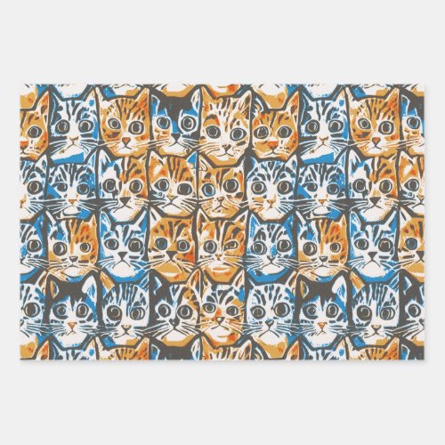 Art Cat Portraits Folk Primitive Wrapping Paper