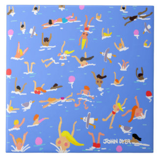 Art Ceramic Tile: Cornish Swimmers by John Dyer Ceramic Tile