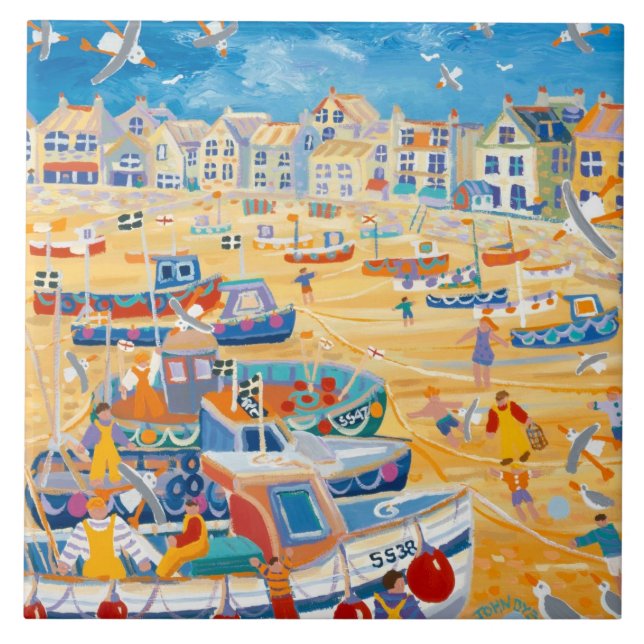 Art Ceramic Tile: John Dyer Boats & Ropes, St Ives Ceramic Tile (Front)