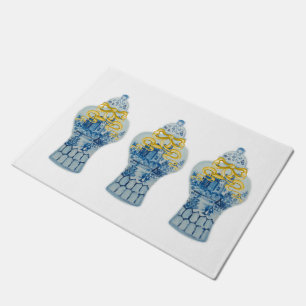 Art Christmas Blue White Ginger Jar Rug Doormat