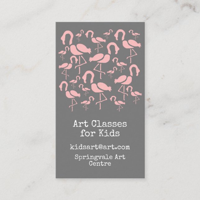 Art Classes for Kids business cute flamingo Business Card (Front)