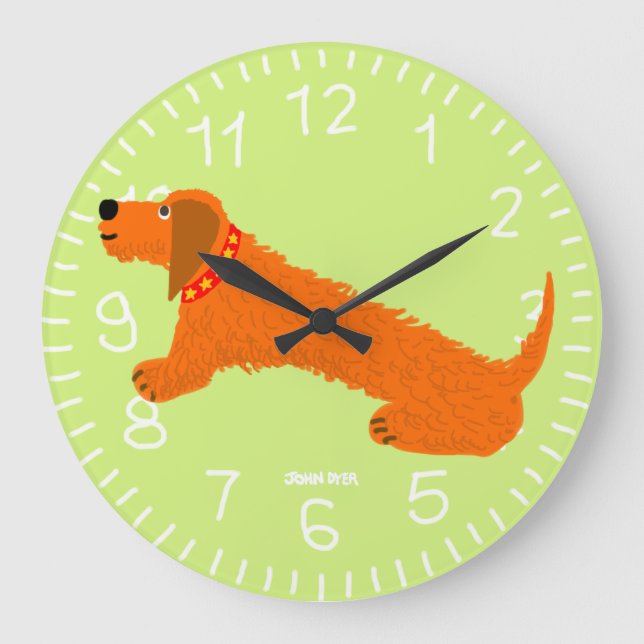 Art Clock: John Dyer Sausage Dog Lime Large Clock (Front)