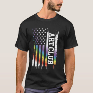 Art Club United States Distressed Rainbow w US Fla T-Shirt