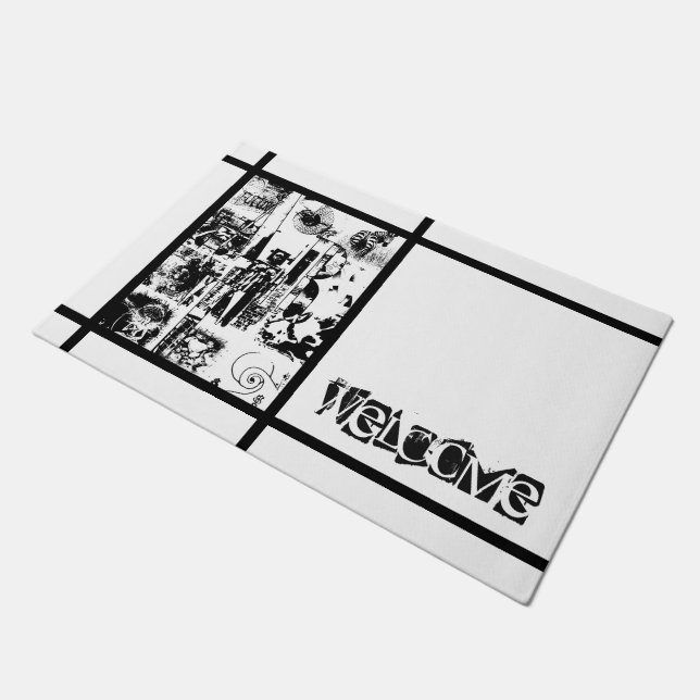 ART COLLAGE black & white + your ideas Doormat (Angled)