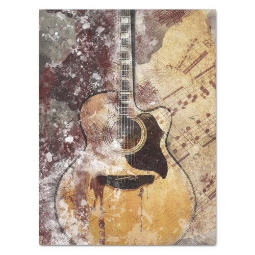 Art Collage Guitar Music 34 15x20  Decoupage Tissue Paper