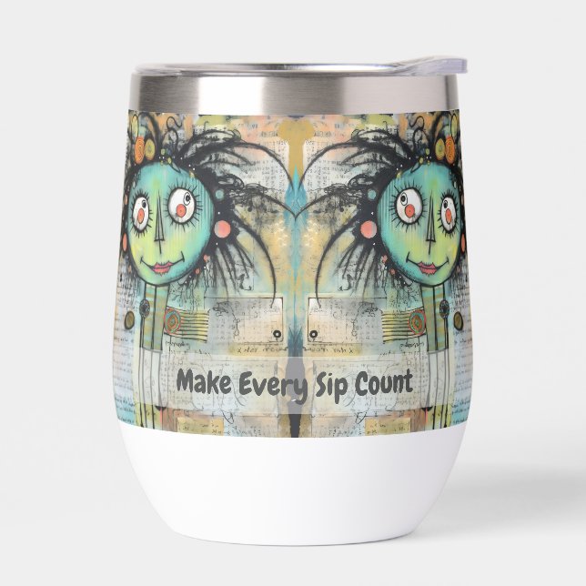 Art collage lady 10 thermal wine tumbler (Left)