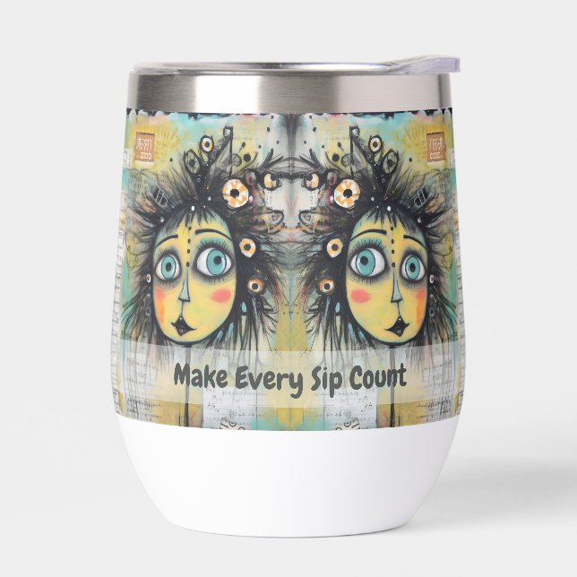 Art collage lady 12 thermal wine tumbler (Left)