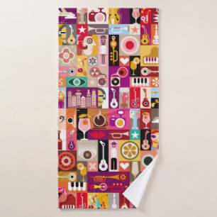 Art collage, musical vintage illustration. Patchwo Bath Towel