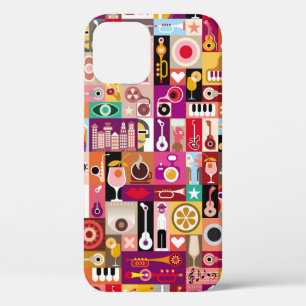 Art collage, musical vintage illustration. Patchwo iPhone 12 Case
