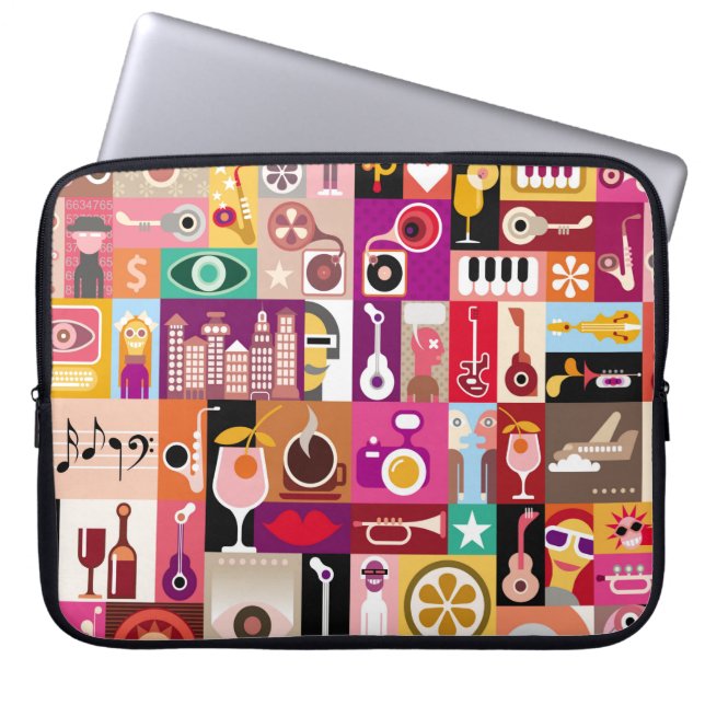 Art collage, musical vintage illustration. Patchwo Laptop Sleeve (Front)