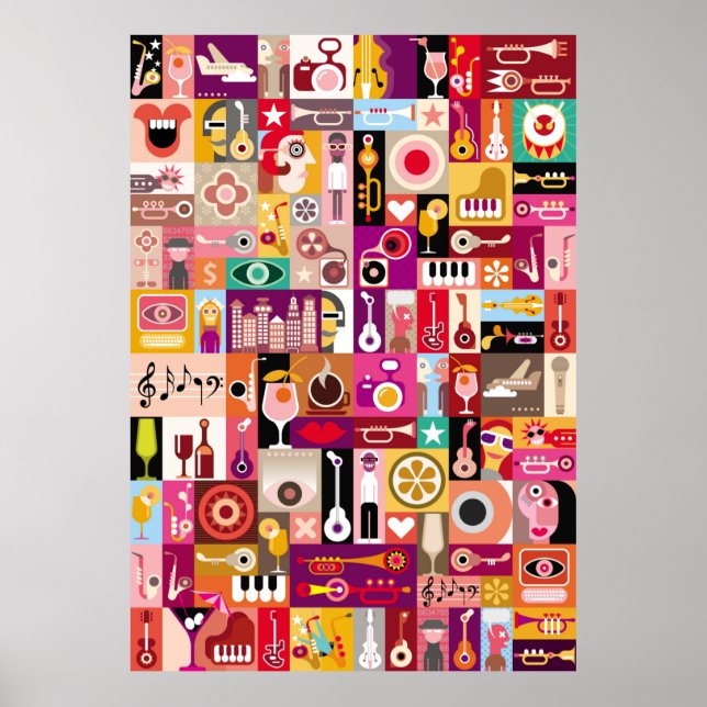 Art collage, musical vintage illustration. Patchwo Poster (Front)