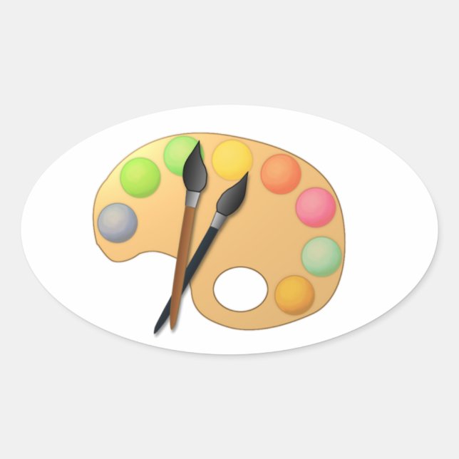 Art Color Palette with Two Brushes Oval Sticker (Front)