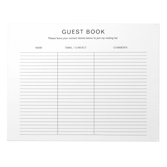Art Craft Show Exhibit Fair Guestbook Notepad (Front)