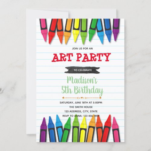 Art crayon birthday party invitation