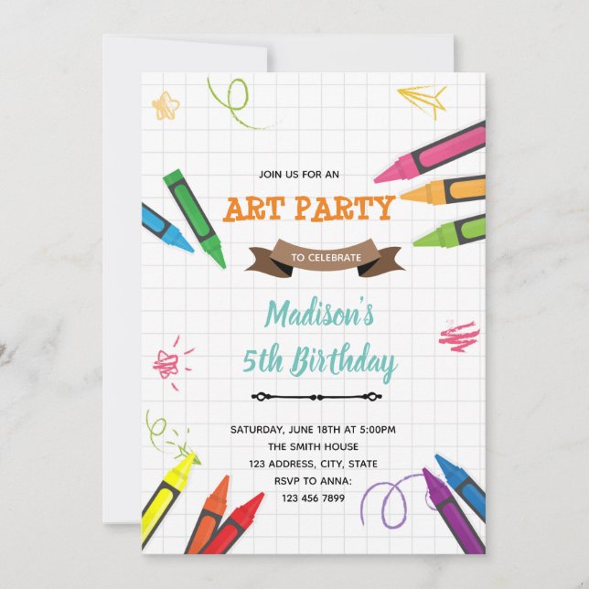 Art crayon party Invitation (Front)