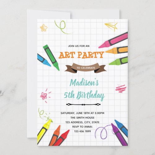Art crayon party Invitation