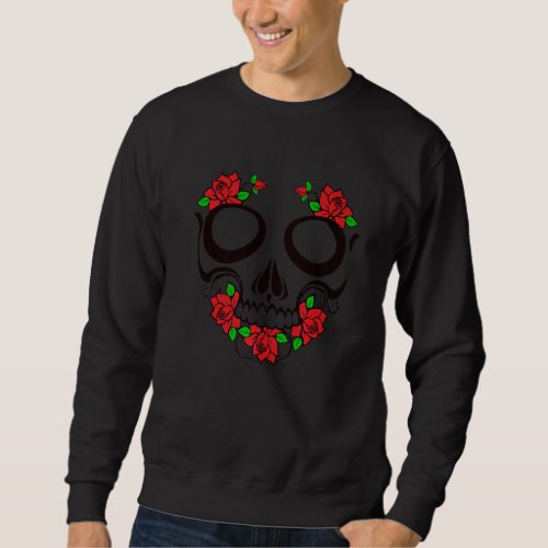 Art Death Evil Pirate Skull With Red Roses Sweatshirt