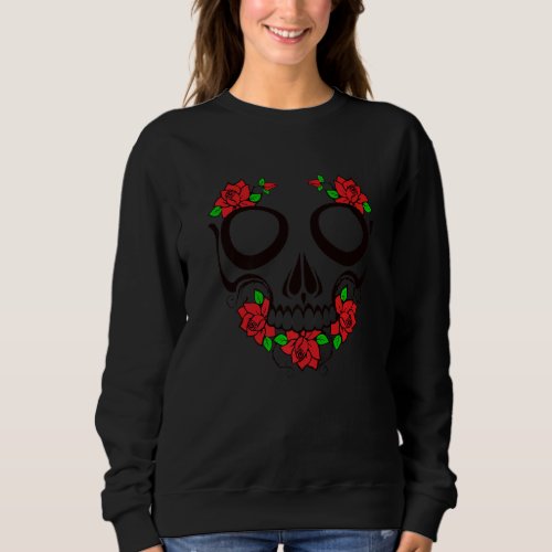 Art Death Evil Pirate Skull With Red Roses Sweatshirt