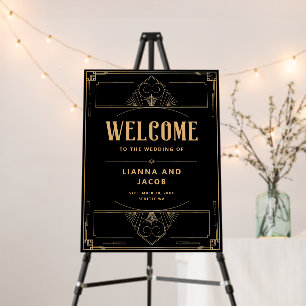 Art Deco 1920 Black Gold Elegant Wedding Welcome Foam Board