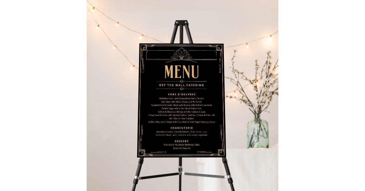 Art Deco 1920 Black Gold Wedding Menu Sign | Zazzle