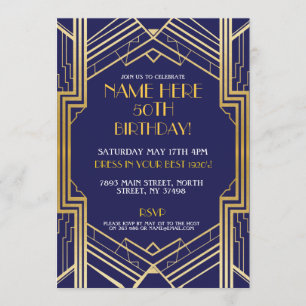 Art Deco 1920's Birthday Invite Gatsby Gold Pary