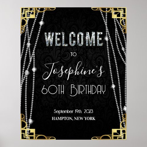Art Deco 1920s Black and Gold Diamond Welcome Sign
