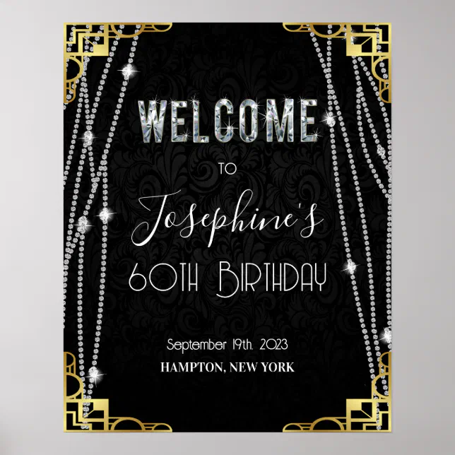 Art Deco 1920s Black and Gold Diamond Welcome Sign | Zazzle