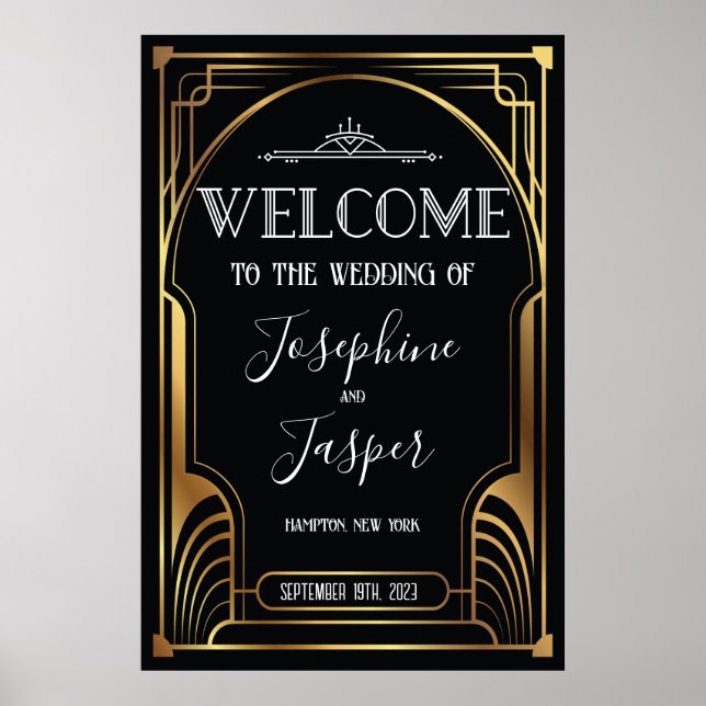 Art Deco 1920s Black and Gold Welcome Sign (Front)
