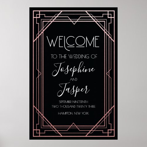 Art Deco 1920s Black and Rose Gold Welcome Sign