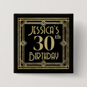 Art Deco 1920s Custom 30th or Any Age Birthday Button