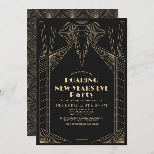 Art Deco 1920s Gatsby Elephant New Years Eve Invitation