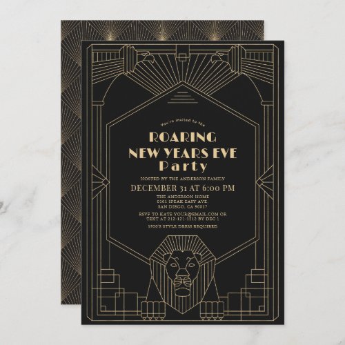 Art Deco 1920s Gatsby Lion New Years Eve Party Invitation