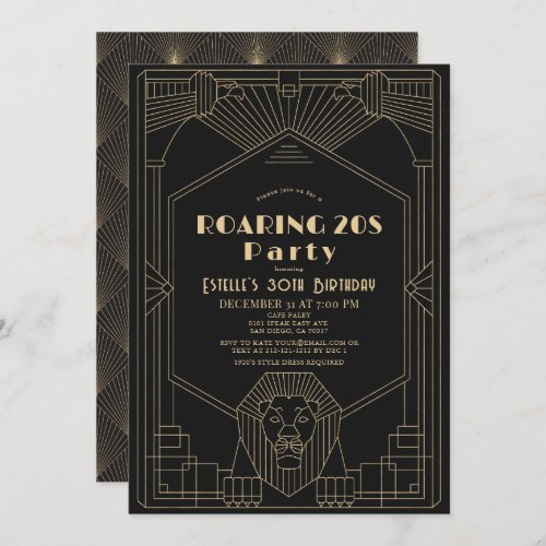 Art Deco 1920s Gatsby Lion Roaring 20s Birthday Invitation