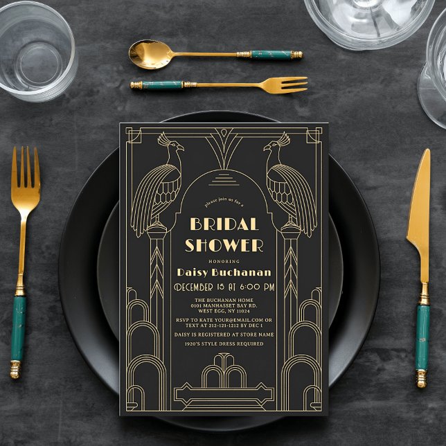 Art Deco 1920's Gatsby Peacock Bridal Shower Invitation (Creator Uploaded)