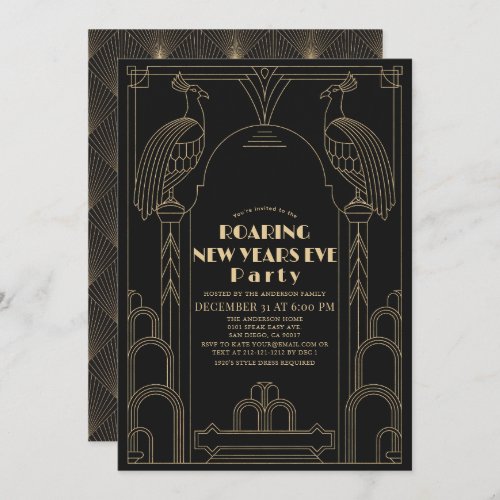 Art Deco 1920s Gatsby Peacock New Years Eve Invitation