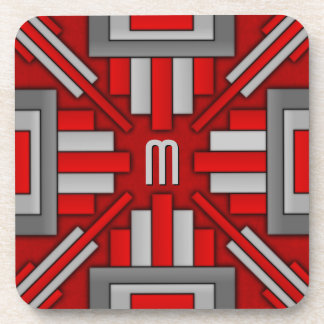 Art Deco 1920's Geometric Red-Gray Drink Coaster