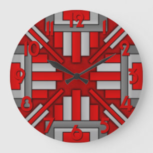 Art Deco 1920's Geometric Red-Gray Large Clock