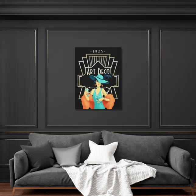 Art Deco 1920s Lady Cocktail Gold Frame Black Canvas Print | Zazzle