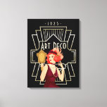 Art Deco 1920s Lady Mirror Gold Frame Black Canvas Print<br><div class="desc">Vintage Art Deco elegance with this glam 1920s Lady In a burgundy dress looking in a mirror and a gold twenties style frame and typography Art Deco and 1925.</div>