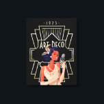 Art Deco 1920s Lady Singer Gold Frame Black Canvas Print<br><div class="desc">Vintage Art Deco style with this glamorous 1920s lady singer with microphone and a gold twenties style frame and typography Art Deco and 1925.</div>