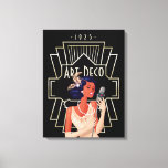 Art Deco 1920s Lady Singer Gold Frame Black Canvas Print<br><div class="desc">Vintage Art Deco style with this glamorous 1920s lady singer with microphone and a gold twenties style frame and typography Art Deco and 1925.</div>
